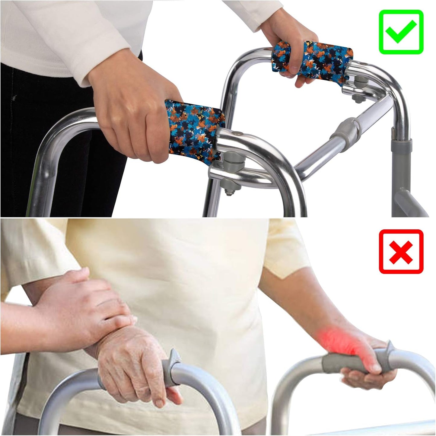 SPRING SEAON Universal Walker Hand Grip Padded Covers Non-Slip Cushion Foam for Folding Wheelchair Rollator Crutch Handle Pads 2-Pack
