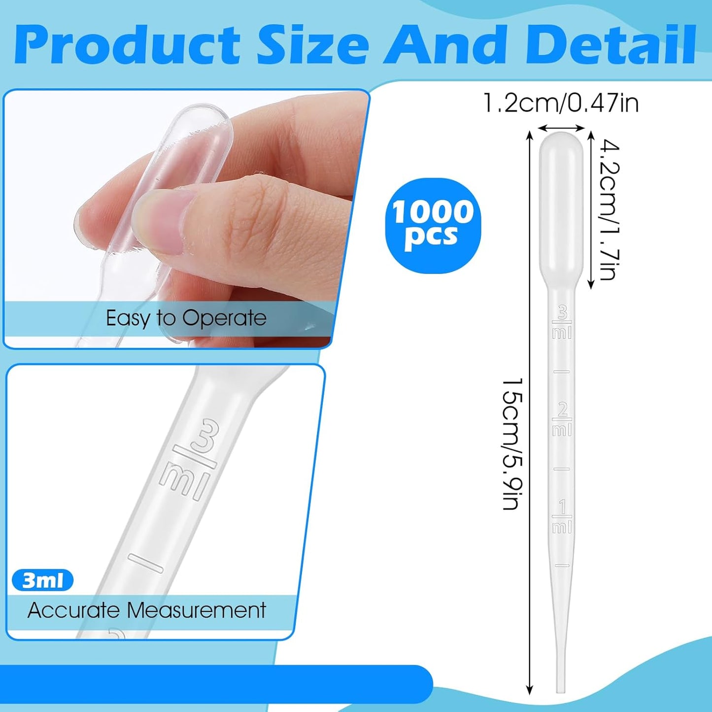 1000 Pcs Plastic Transfer Pipettes Disposable Graduated Pipettes for Scientific Experiment, Essential Oils, Make up Tool (3 ml)