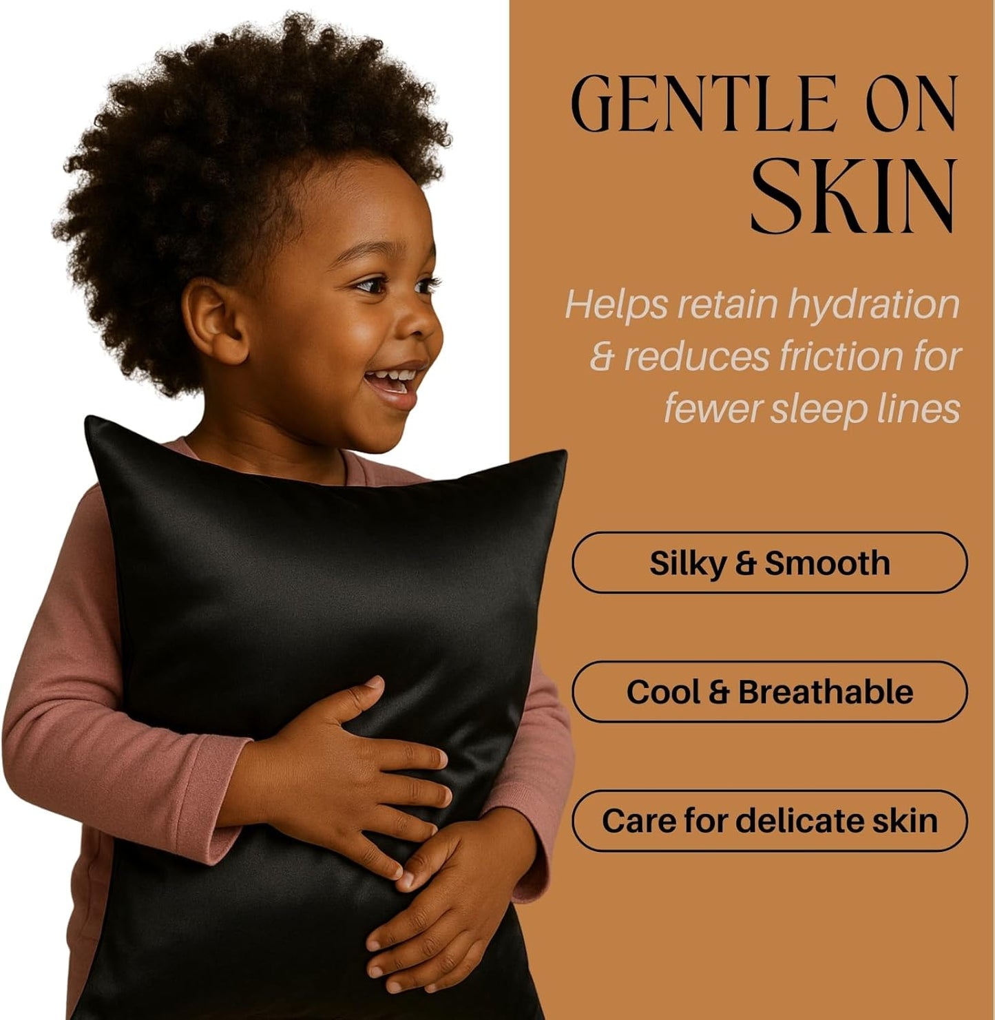 Silky Satin Toddler Pillowcases Set of 2, Super Soft Travel Pillow Covers, Small Kids Pillow Cases with Envelope Closure, 13"x 18", Black