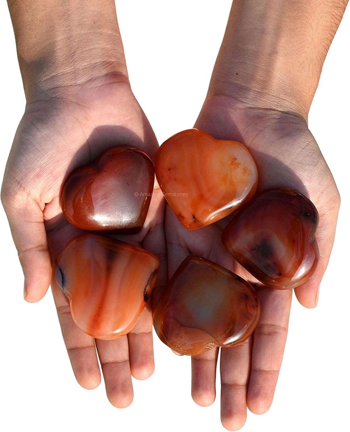 Carnelian Crystal Heart Palm Stone - Pocket Massage Worry Stone for Natural Body Chakra Balancing, Reiki Healing and Crystal Grid