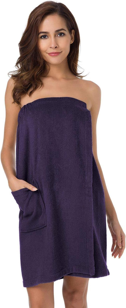 SIORO Women Bath Towel Wrap Robe, Soft Cotton Terry Spa Cloth, Plush Adjustable Closure for Shower, Travel, Pool, Gym