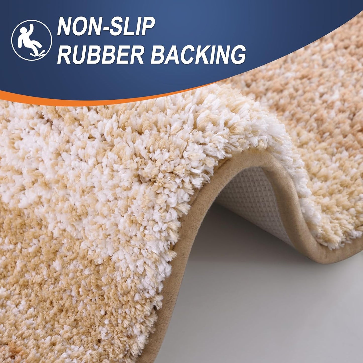 OLANLY Luxury Toilet Rugs U-Shaped 24x20, Extra Soft and Absorbent Microfiber Bathroom Rugs, Non-Slip Plush Shaggy Bath Mat, Machine Wash Dry, Contour Bathroom Mats for Toilet Base, Beige