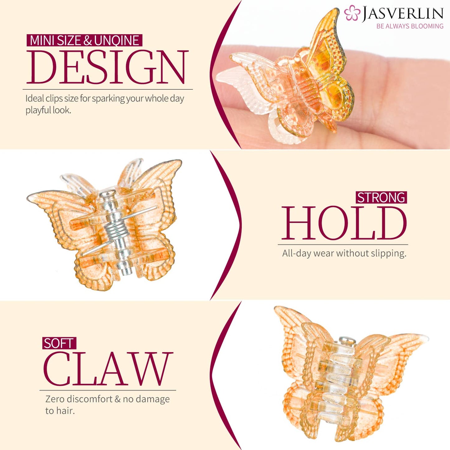 Gradient Butterfly Hair Clip, Mini Plastic 90s Hair Claw Clips for Women Girls, No Crease Toddler Y2K Accessories Set 50pcs Rainbow Assorted Color