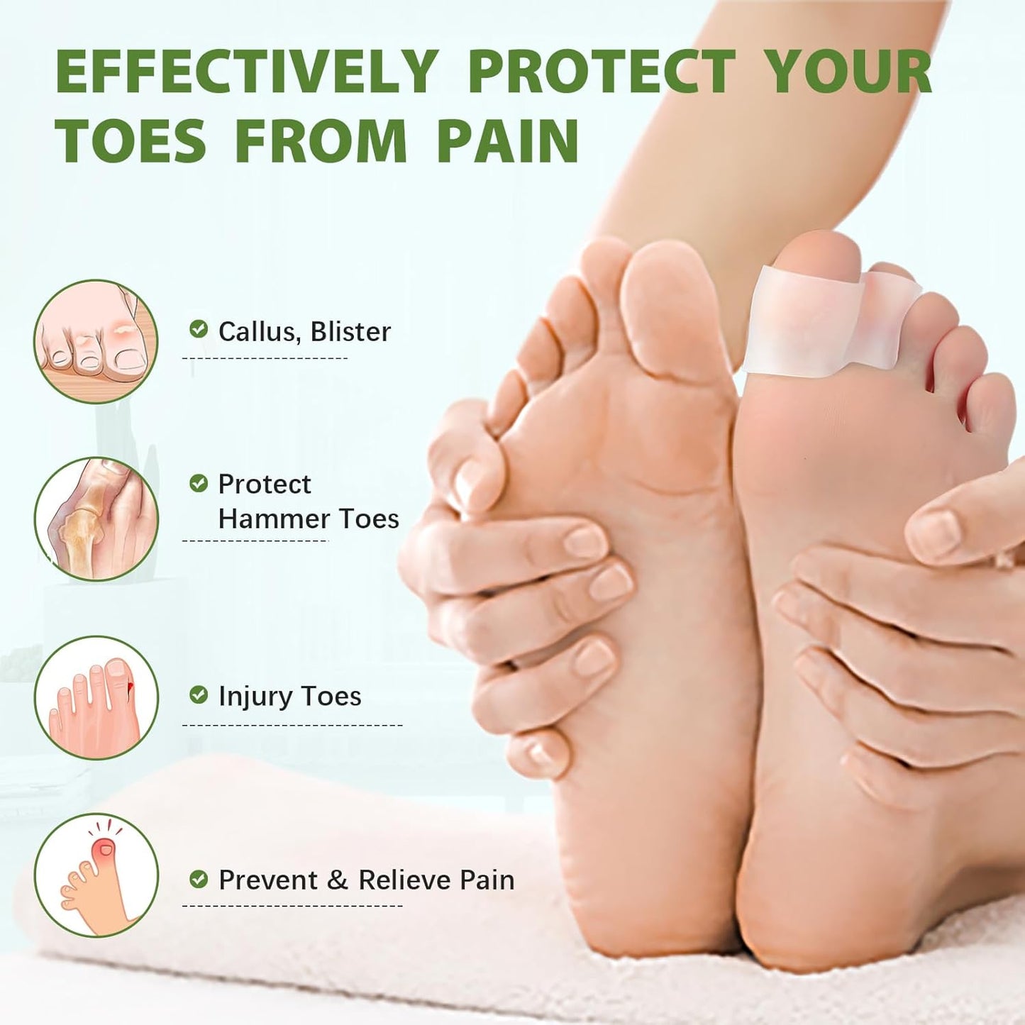 Bukihome Silicone Toe Protectors – 14 Pack Aloe Vera Extract Infused Silicone Toe Sleeve for Hammer Toes, Corns, Calluses, Blisters – Soft Gel Protector Toe Cushions for Pain Relief (Multi-Size)