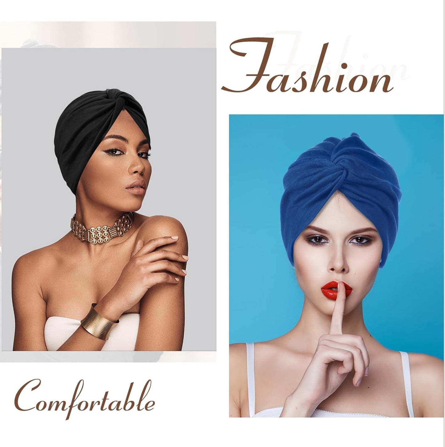 SATINIOR 4 Pieces Turbans for Women Soft Pre Tied Knot Fashion Pleated Cancer Turban Cap Chemo Headwrap Sleep Hat, 4 Colors