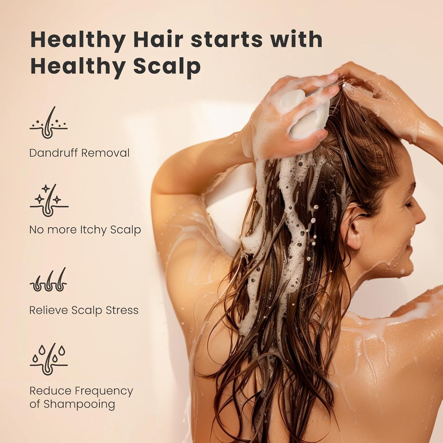 AIMIKE Scalp Massager Shampoo Brush, Soft Silicone Scalp Scrubber, Scalp Brush/Exfoliator for Washing Hair Dandruff, Scalp Massager Hair Growth Stimulator, Wet Dry Scalp Hair Scrubber - Oatmeal