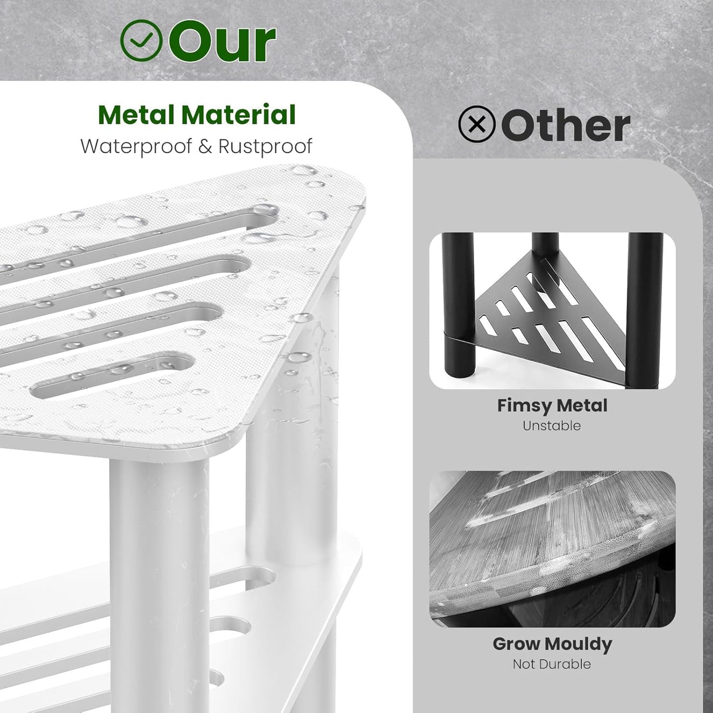 Metal Shower Stool for Shaving Legs, Corner Shower Foot Rest Bench Seat for Inside Shower, Spa Foot Step, Waterproof Small Step for Bathroom (White)