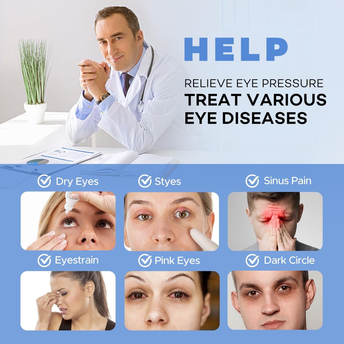 Ezona Heated Eye Mask, Warm Eye Compress Mask for Dry Eyes, USB Electric Eye Heating Pad with Temperature & Timer Control, Dry Eye Mask for Blepharitis, Sinus Migraine (Indigo)