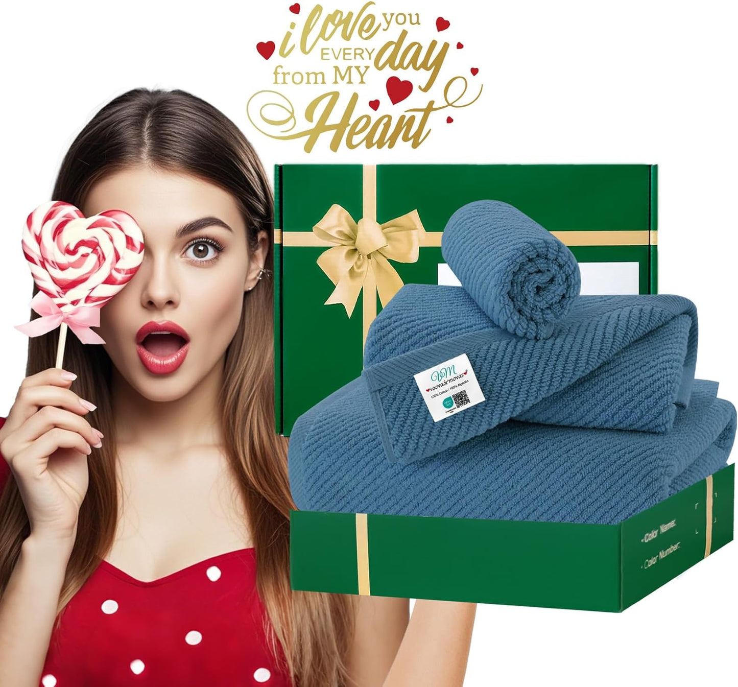 VOOVA & MOVAS Labrador Blue Towels for Bathroom, 100% Cotton | Quick Dry | Soft | Thick, 3 Piece Towel Set, 1 Large Bath 30" x 56", 1 Hand 18" x 28", 1 Wash Cloth 13" x 13", Bathroom Essentials