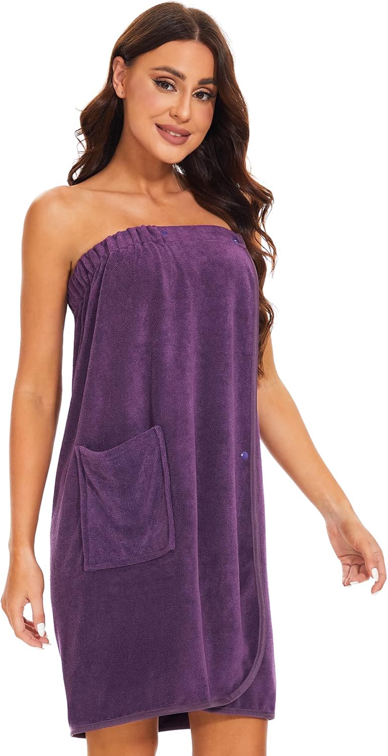 Knuffnee Women Bath Towel Robe Spa Body Wrap Shower Bathrobe Adjustable Snap Closure
