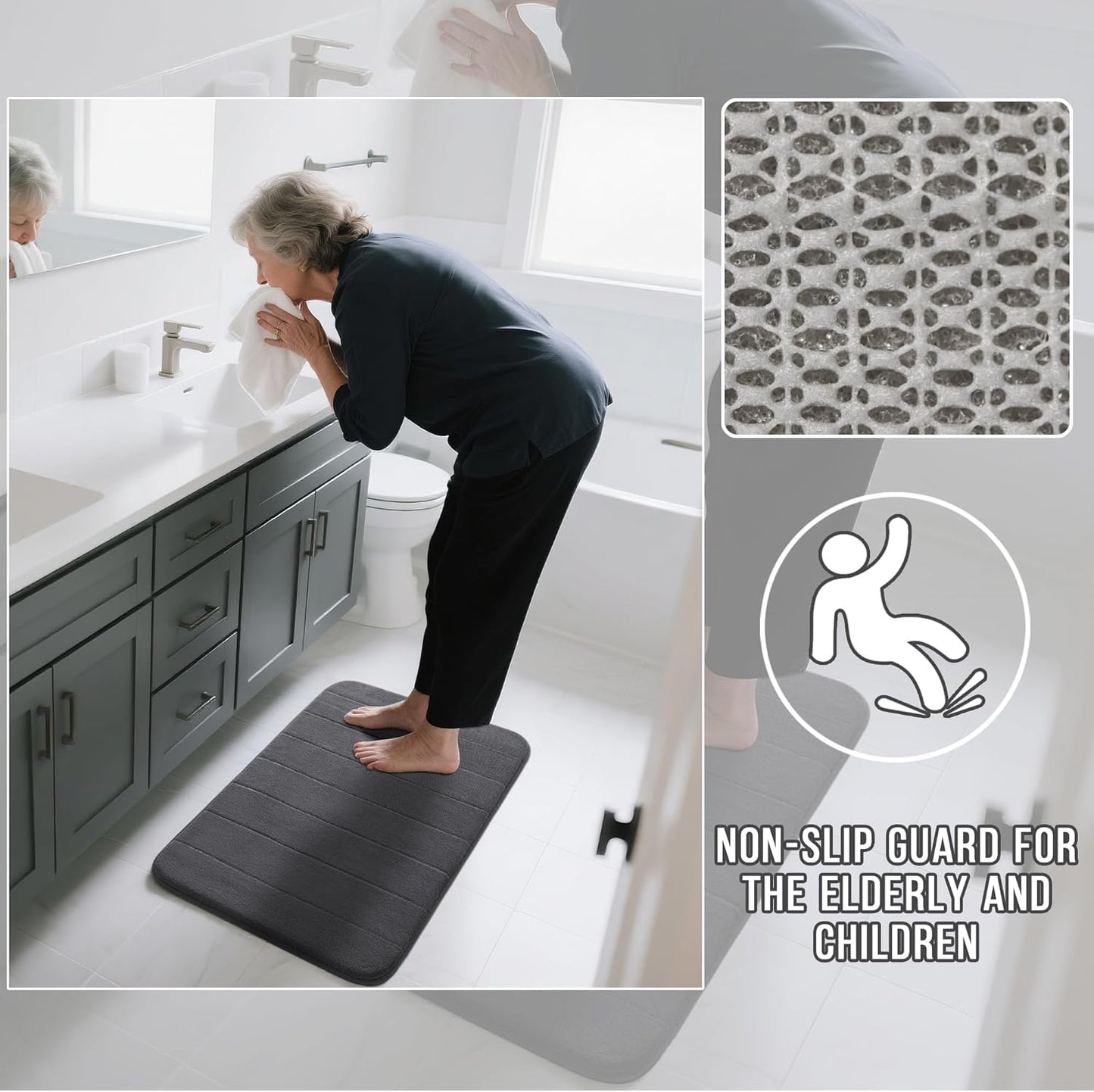 Yimobra Bathroom Runner 55"x24", Non Slip Memory Foam Bath Mat, Super Soft Water Absorbent Hallway Carpet, Machine Washable Rug for Vanity Tub Shower, Dark Gray