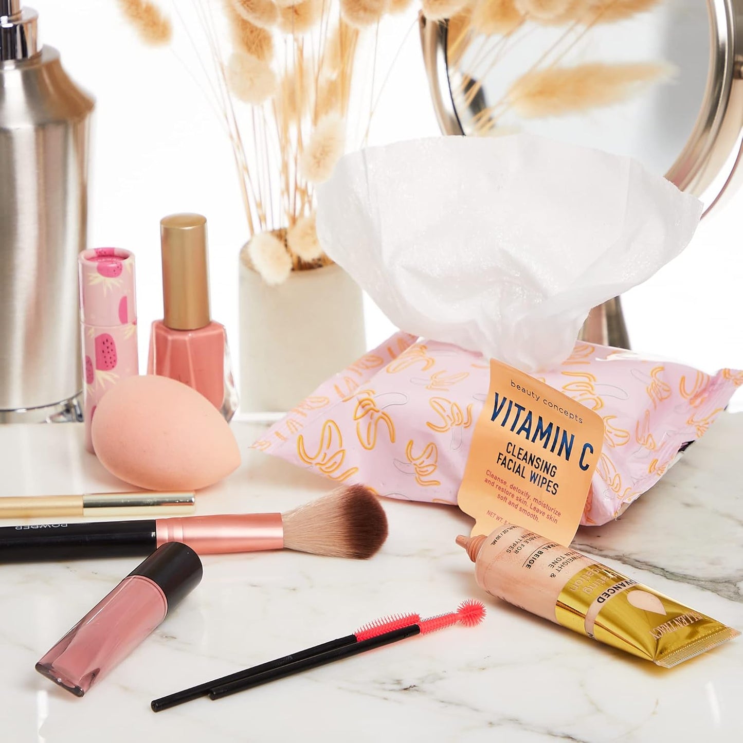 Beauty Concepts Facial Wipe Set - Packs of Face Wipes, Makeup Removing Wipes, Mint, Vitamin C, Strawberry, and Rose