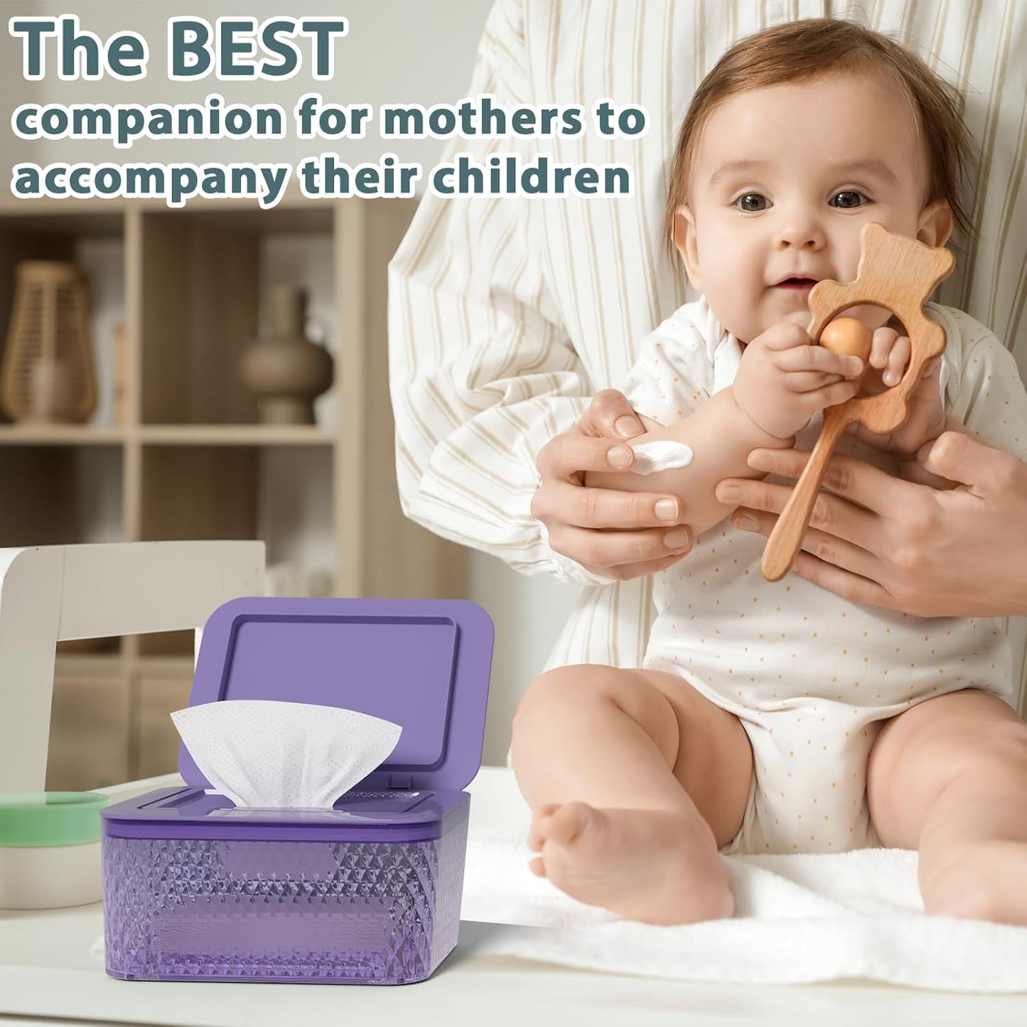Wipes Dispenser, One-Handed Operation Wipe Holder for Baby & Adult, Seal-Designed Wipes Container for Bathroom Keep Diaper Wipes Fresh (Purple)