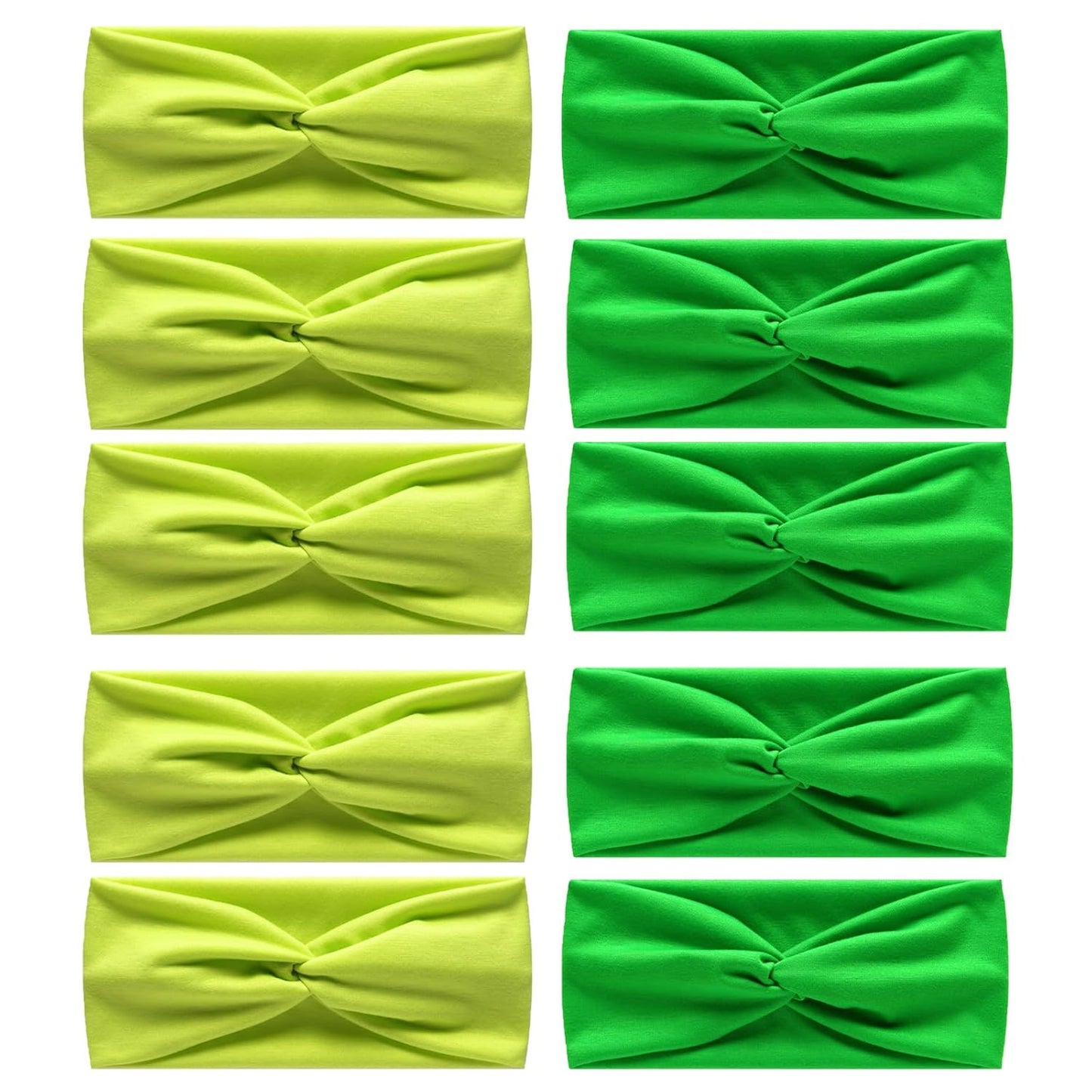 10 Pcs Wide Absorbent Sport Headbands for Women, Non-slip, Stretchy, Soft Cotton Twist Knotted Hair Bands for Daily Workout Yoga Running Sports, Green