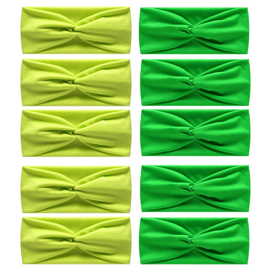 10 Pcs Wide Absorbent Sport Headbands for Women, Non-slip, Stretchy, Soft Cotton Twist Knotted Hair Bands for Daily Workout Yoga Running Sports, Green