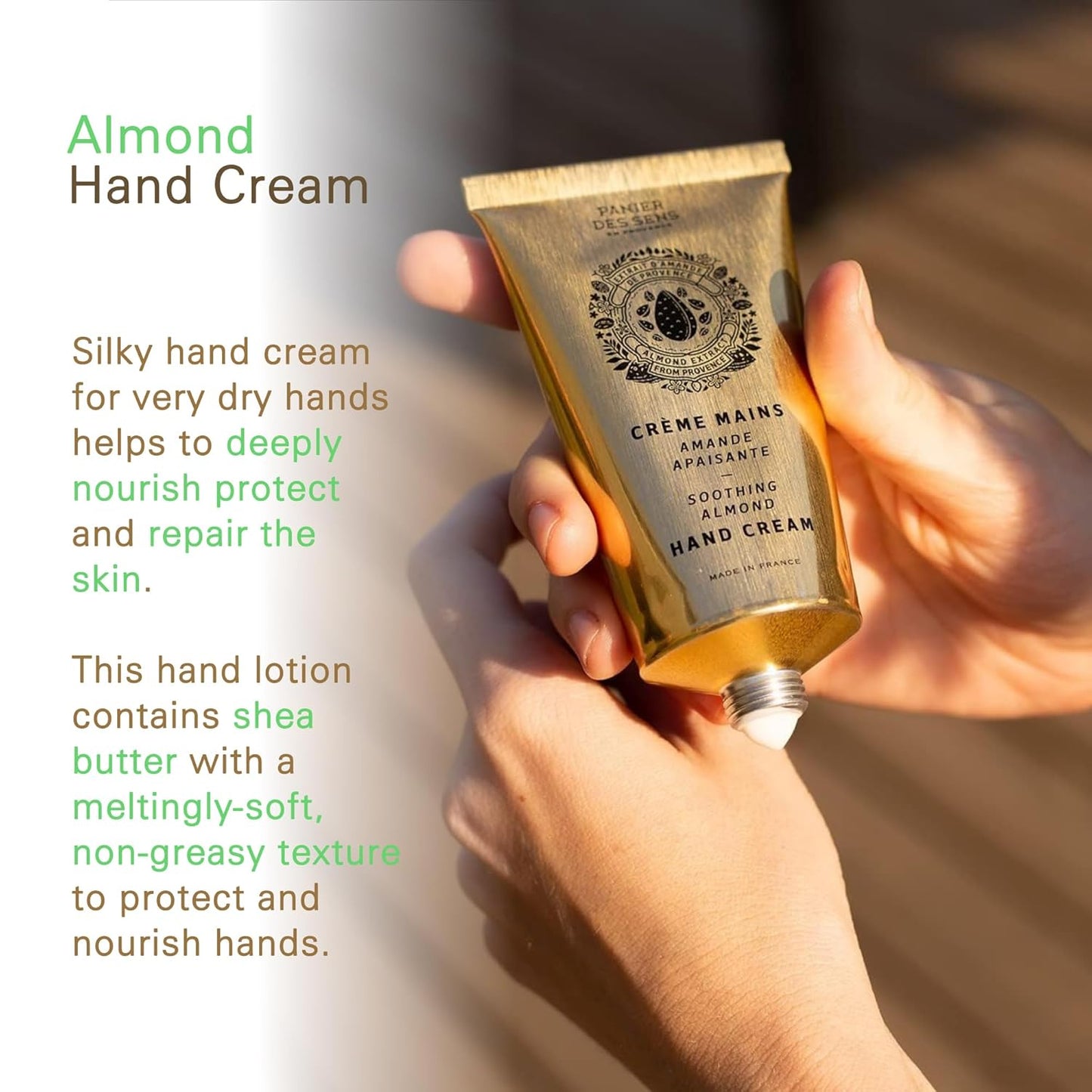 Panier des Sens - Hand Cream for Dry Cracked Hands - Almond Hand Lotion with Sweet Almond Oil & Shea Butter - Vitamin E Skin Moisturizer with 97% Natural Ingredients - Made in France, 2.5 fl oz