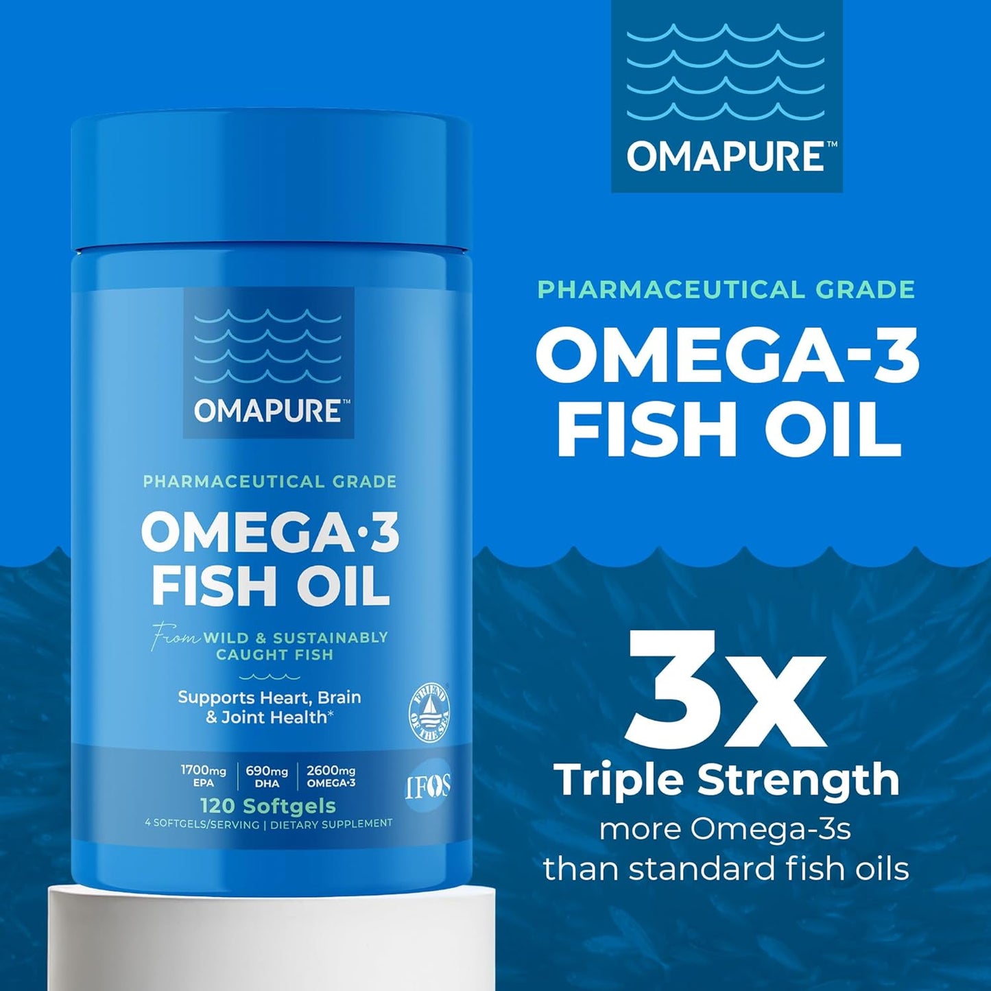 Fish Oil Supplements with Omega 3 Fatty Acids (1 Bottle, 120 Softgels) - High EPA, DHA, & IFOS Fish Oil Pills Support Heart & Joint Health - Burpless Fish Oil Promotes Brain Function