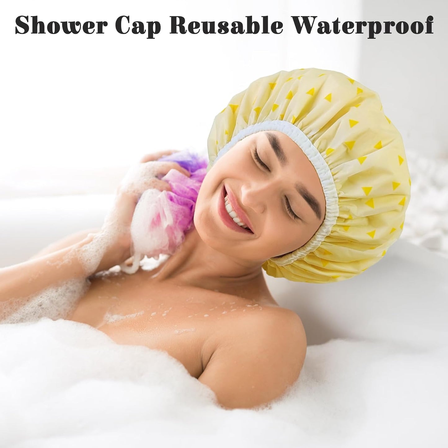 Shower Cap for Women, Shower Caps Reusable Waterproof, Large Plastic Satin Lined Shower Cap for Braids Long Hair