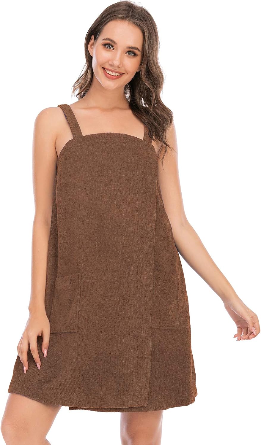 Veseacky Women Bath Wrap Towel for Womens Shower with Pocket Adjustable Spa Robe & Facial Headband