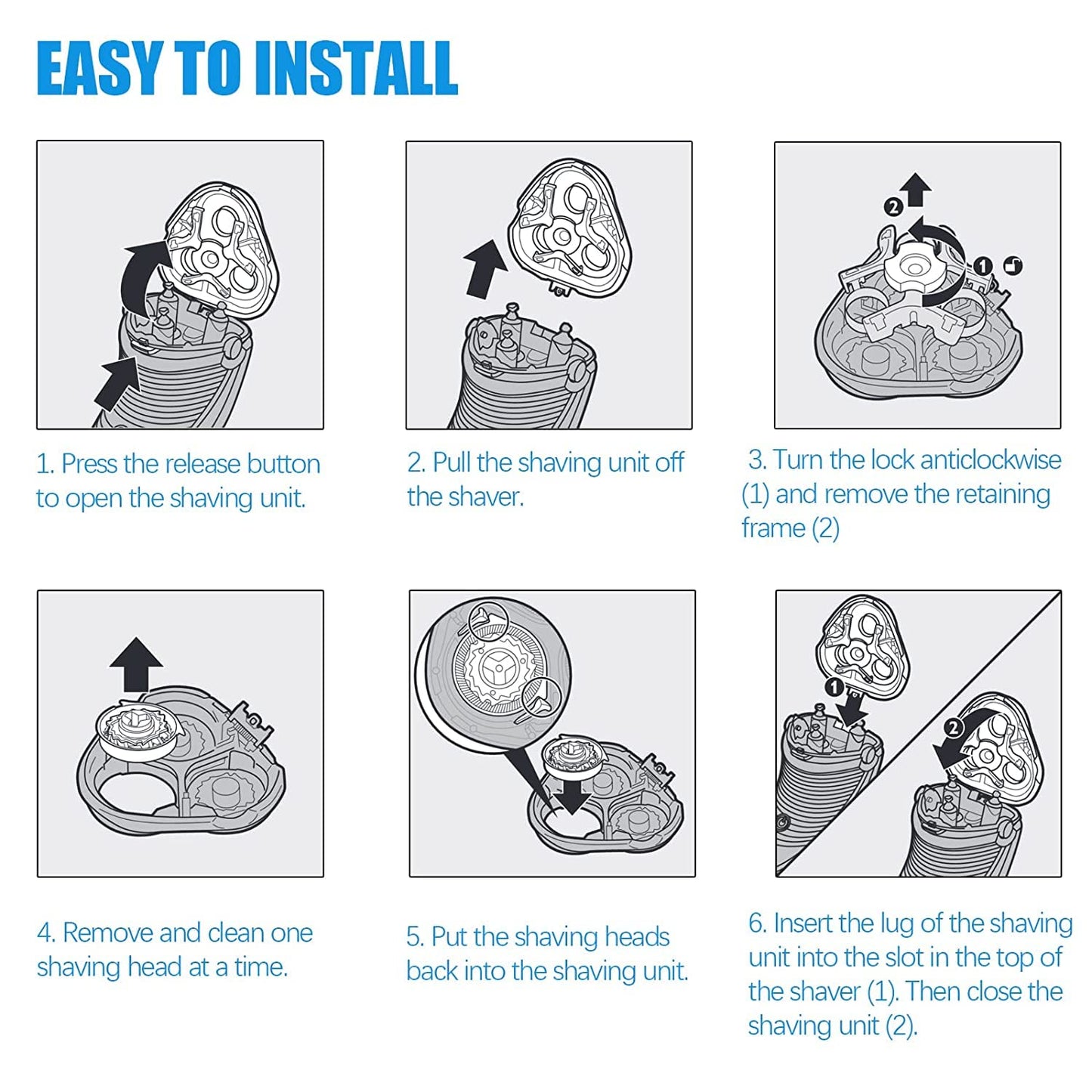 HQ8 Replacement Heads Compatible with Philips Norelco Aquatec Shaver, HQ8 Blades for Philips Norelco Aquatec Shavers Razor for PT720 PT730 AT880 At830 AT810, New Upgraded HQ8 Blades, 6 Pack