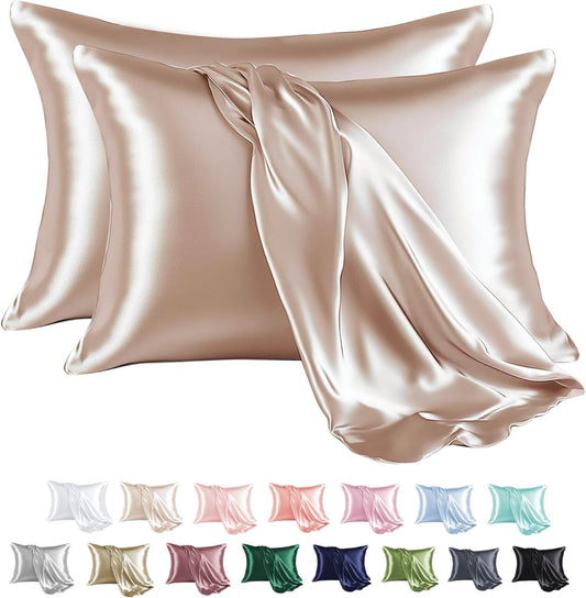 MR&HM Satin Pillowcase for Hair and Skin, Silk Satin Pillowcase 2 Pack, King Size Pillow Cases Set of 2, Silky Pillow Cover with Envelope Closure (20x40, Champagne)