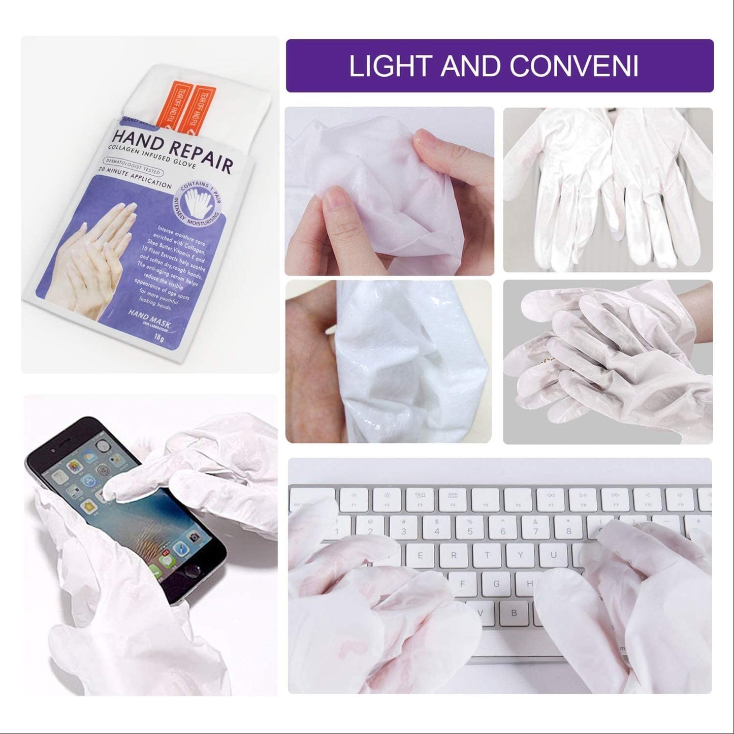 Generic Hand Mask Moisturizing Glove 5 pack, Hand Peel Mask Exfoliating Gloves, Hand Repair Glove for Dry Hands Treatment, Remove Dead Skin, Rough Skin, purple