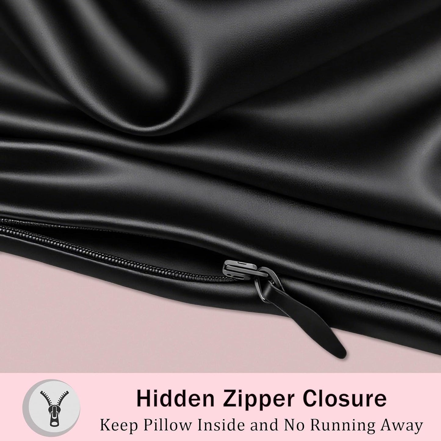 Mulberry Silk Pillow Cases with Zipper, Ultra Smooth Soft Breathable Cooling Pillow Cases for Hot Sleepers, Silk Satin Pillowcase for Hair and Skin, Gifts for Women (Black, Queen Size, 1 Pack)