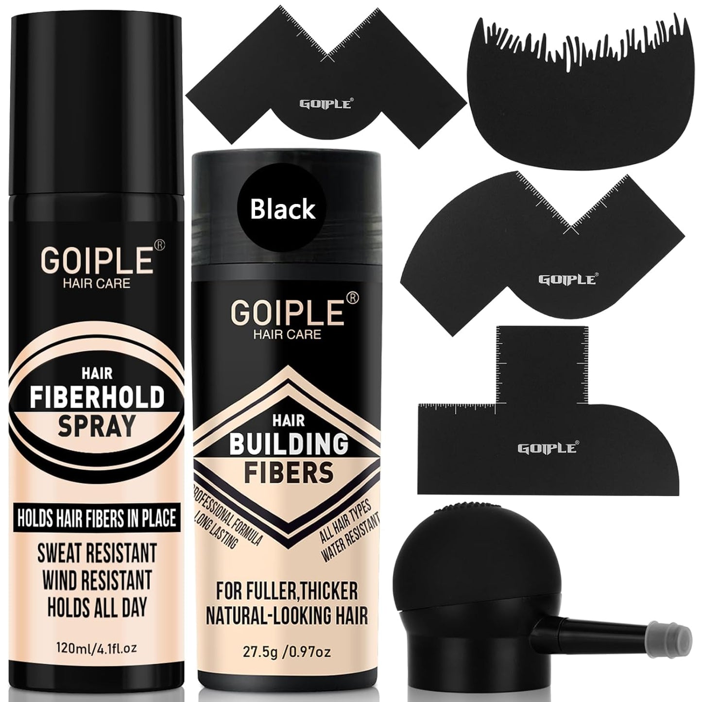 Hair Thickening Fibers&Pump Applicator Set Professional Hair Styling Set- Hair Fibers Barber Enhancement Spray for Mens Hair&Beard- Hairline Enhancer & Volumizing Spray Barber Enhancement Card(Black)