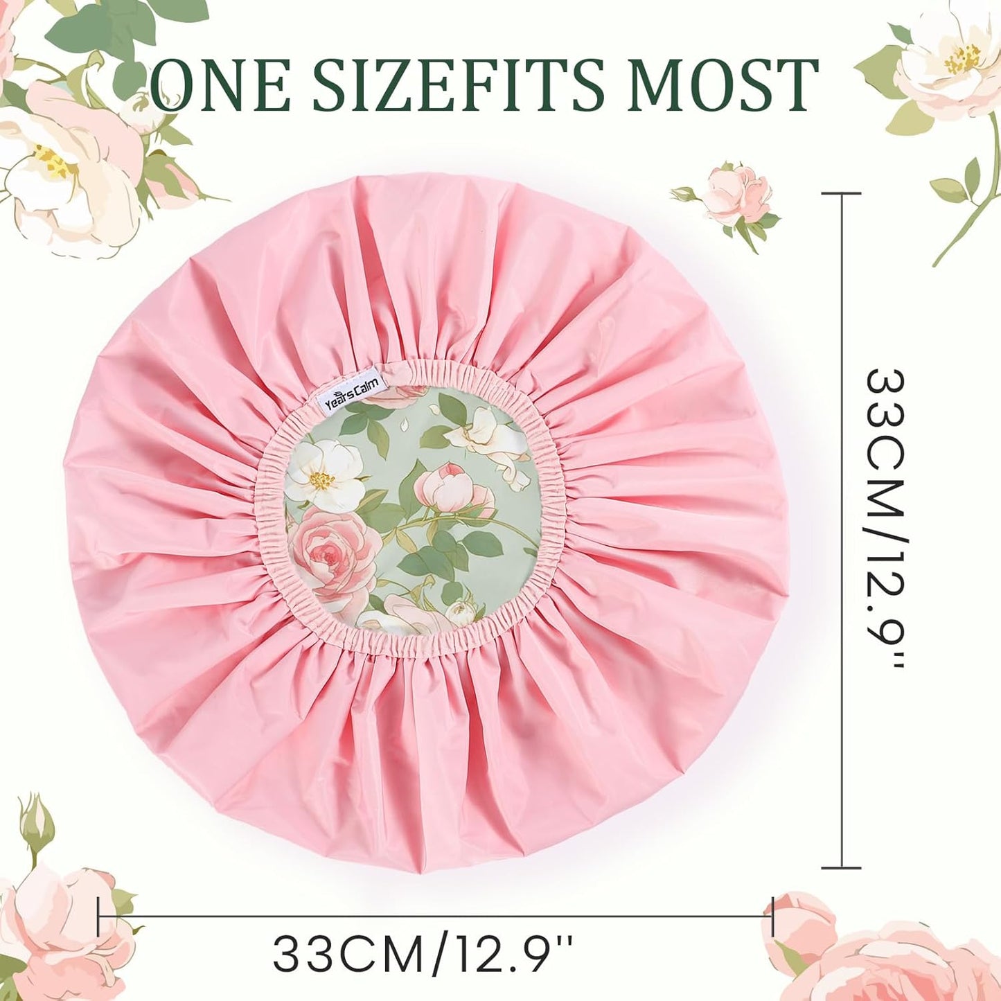 Years calm Shower Caps for Women Reusable Waterproof – Double Layer Elastic Cap with Tropical Botanical Print Shower Cap for Shower, Spa, Travel, Bath & Daily Hair Protection