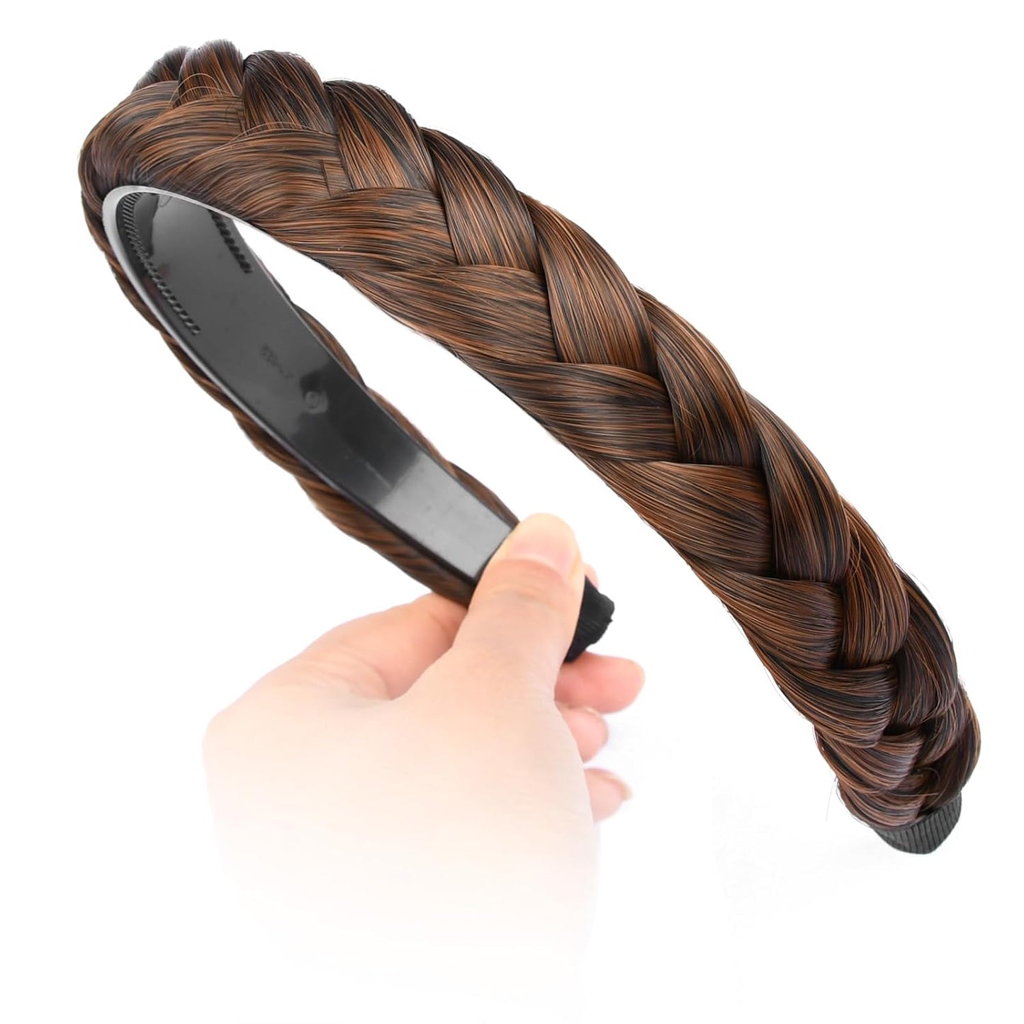 DIGUAN Width 0.9 inches Synthetic Hair Plaited Headband Braid With Teeth Hair Band Accessories for Women Girl (Dark Copper)