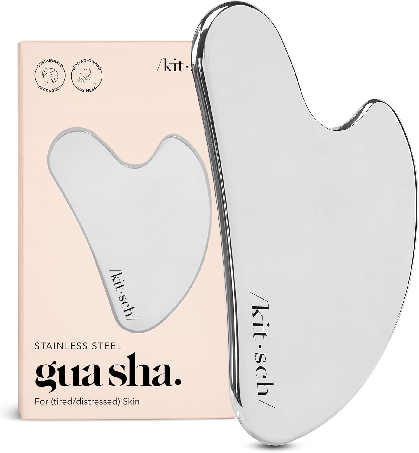 Kitsch Stainless Steel Gua Sha Facial Tools - Guasha Tool for Face, Face Sculpting Tool, Jawline Shaper, Double Chin Reducer, Body Gua Sha Tools, Lymphatic Drainage Massager, Facial Skin Care - Silver