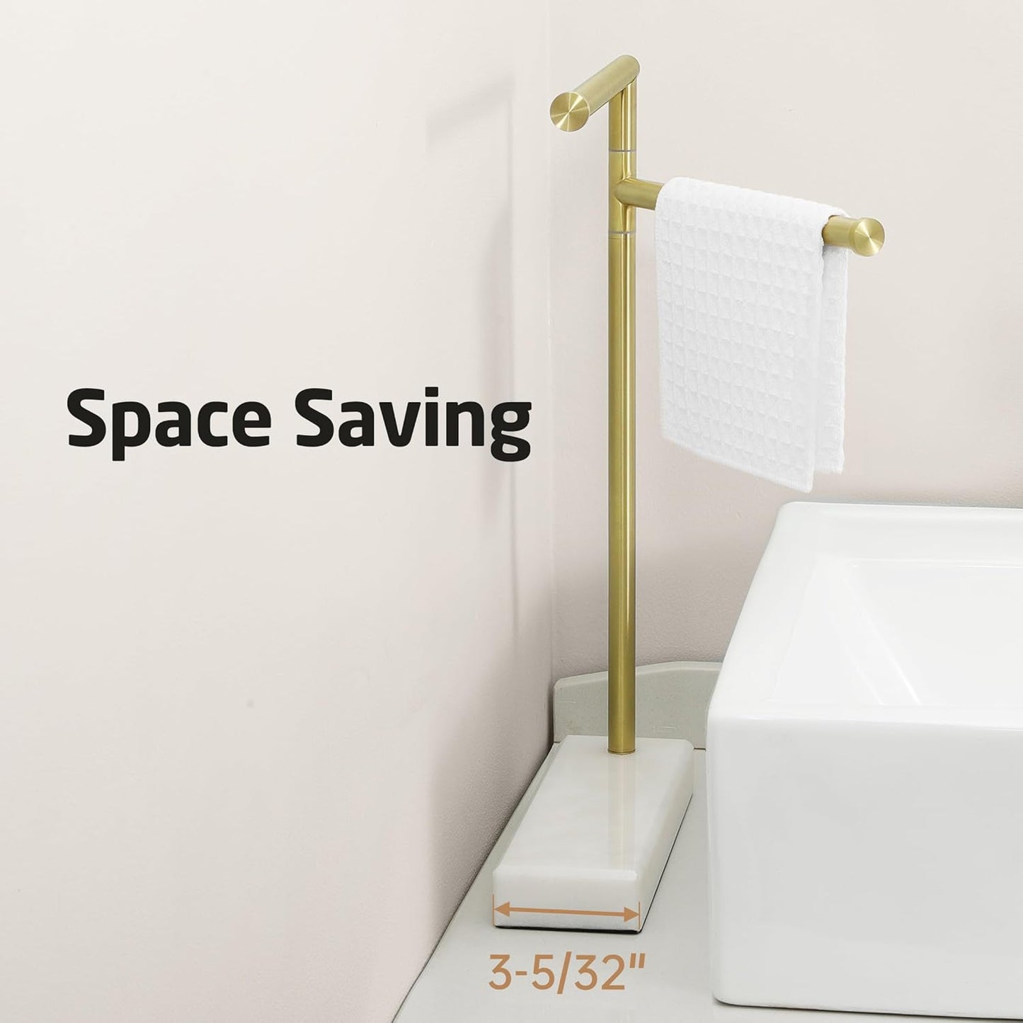 KES Gold Hand Towel Holder Stand for Bathroom, Countertop Towel Stand with Weighted Marble Base, 17.3" Standing Swivel Towel Rack Adjustable 2 Arms, 18/8 Stainless Steel, Brushed Gold, BTH233A-BZ