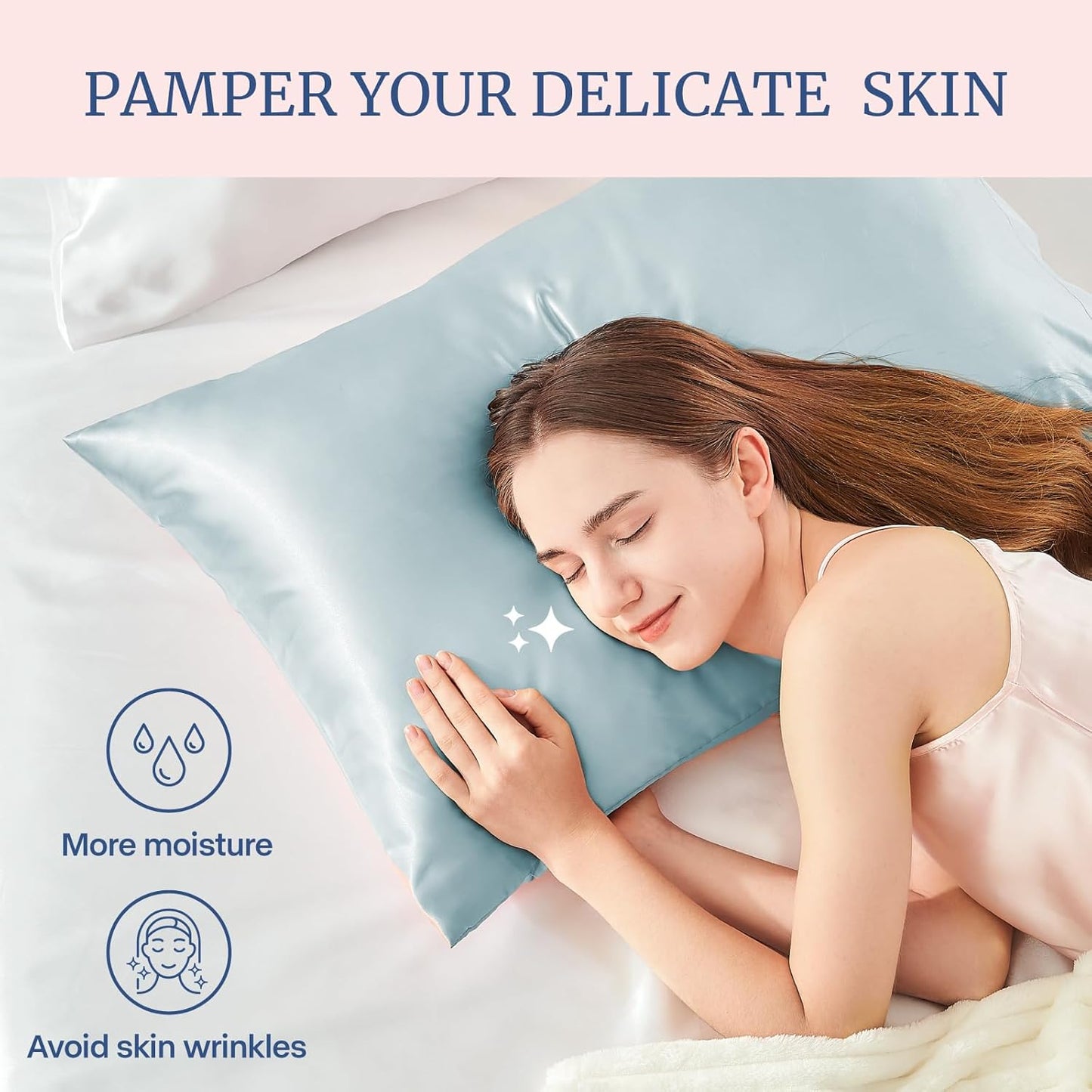 BEDELITE Satin Pillowcase for Hair and Skin, Super Soft Similar to Silk Pillow Cases 4 Pack with Envelope Closure, Cooling Pillowcases for Women Men (20"x40" King Size, Stone Blue)