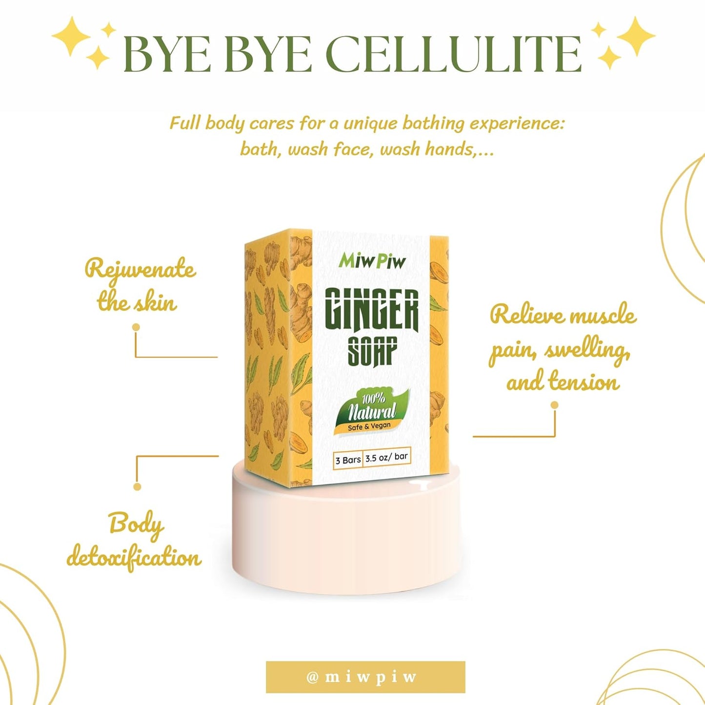 Ginger Soap Lymphatic Drainage Pack 3 - Anti-Cellulite Skin Tightening - Natural Ingredients Detox Soaps for Deep Clean Shower, Detoxification, Rejuvenating