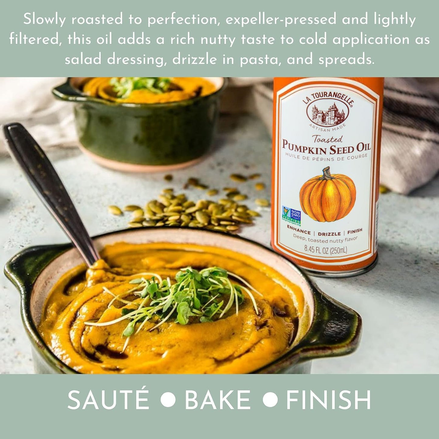 La Tourangelle, Toasted Pumpkin Seed Oil, Great for Cooking, Salad Dressings, Pastas, and Spreads, Health and Beauty Oil, 8.45 Fl Oz