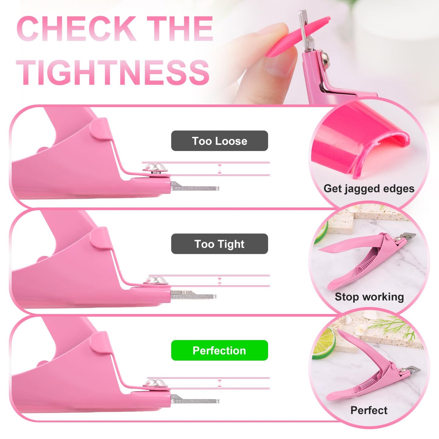 Light Pink Premium Nail Clippers with Magnets Sizers for Acrylic Nails, Artificial Fake Nail False Nail Tip Cutter Trimmer Manicure Pedicure Sharp Blade Clip Tool For Salon Home Art Beauty