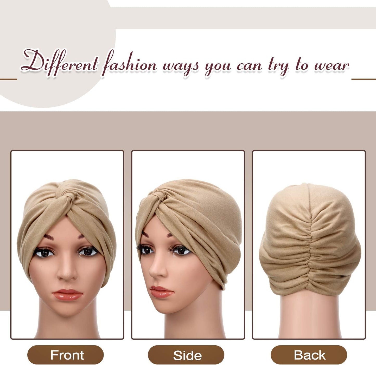 SATINIOR 4 Pieces Turbans for Women Soft Pre Tied Knot Fashion Pleated Cancer Turban Cap Chemo Headwrap Sleep Hat, 4 Colors