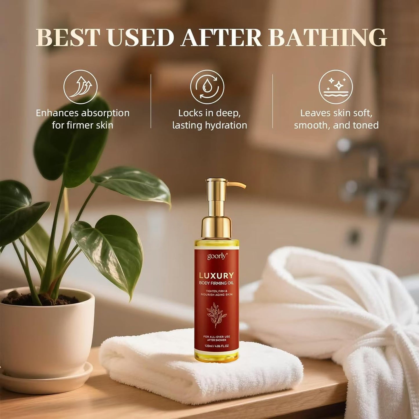 Luxury Body Firming Oil, Natural Plant Oils with Cactus Extract and Camellia Oil, Firms All Over Skin, Deeply Moisturizes, Body Oil for Women, 4.06 fl oz