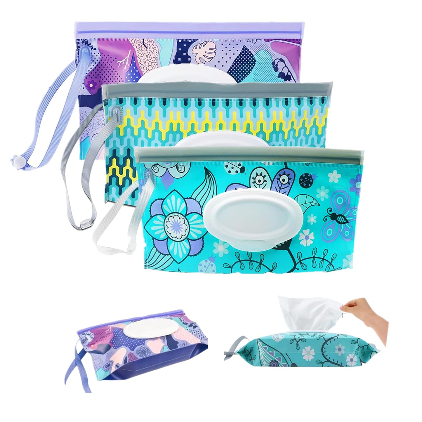 3Pack Baby Wipes Dispenser,Portable Refillable Travel Wet Wipe Pouch,Wipe Container for Bathroom,Car,Travel,Outdoor Camping Sports,Pet Nursery Care,Gifts for Baby Showers of New Parents