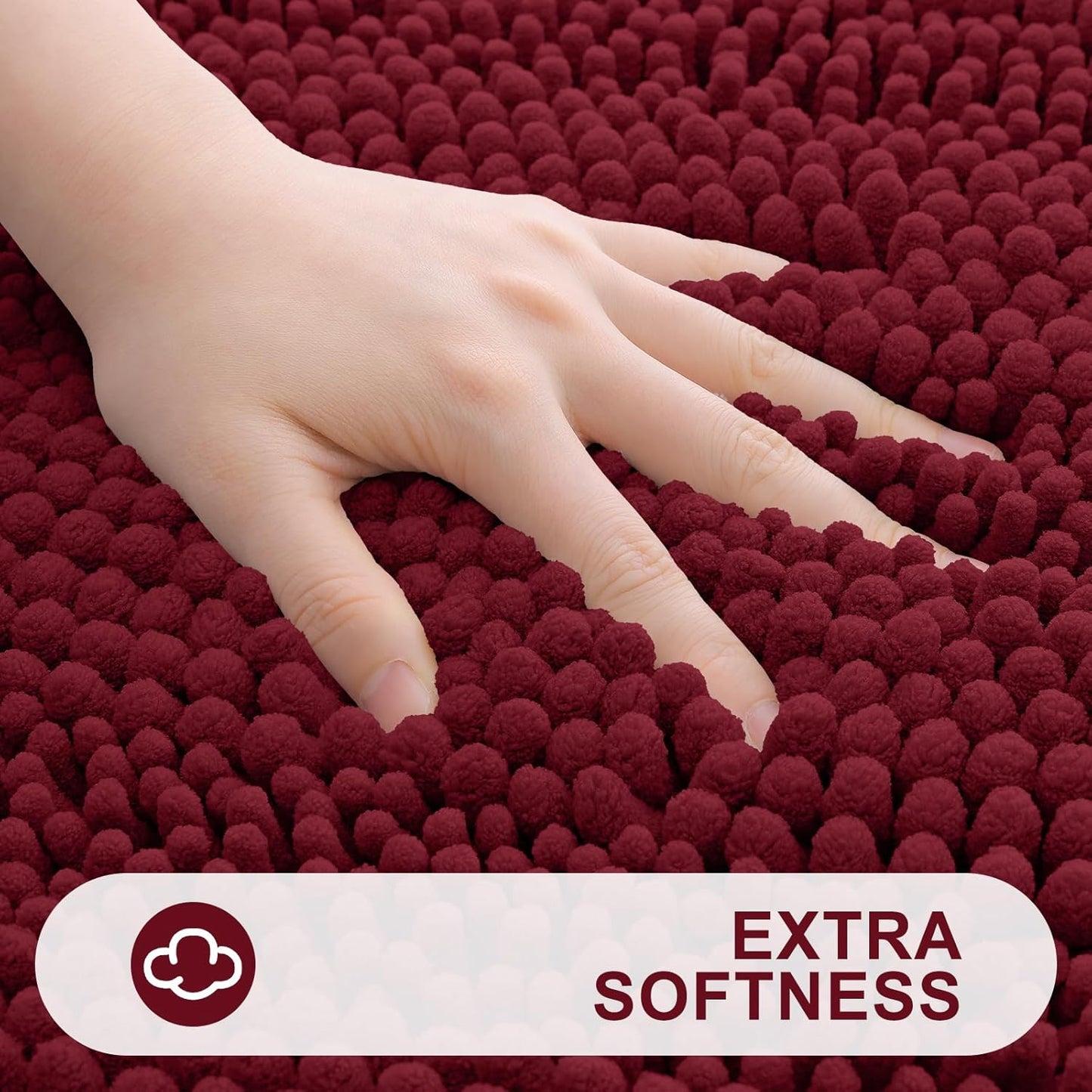 Grandaily Chenille Striped Bathroom Rugs 36x24, Extra Thick and Absorbent Bath Mats, Non-Slip Soft Plush Shaggy Shower Carpet, Machine Wash Dry, Bath Rug for Bathroom, (Large, Burgundy)