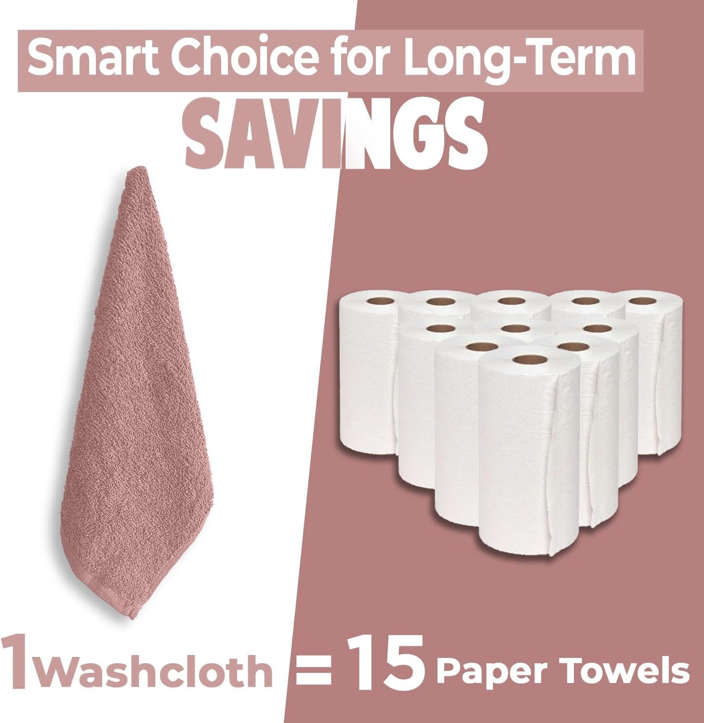 DAN RIVER 100% Cotton Wash Cloths 12 Pack [12x12] Soft & Absorbent wash Cloths for Bathroom, Gym, Hotels & Spa Perfect for Everyday Use Fingertip Towels, Dusty Pink