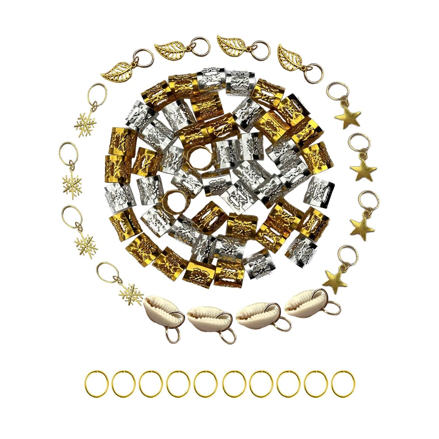 SEVENHEAD 80 Pcs Hair Rings Aluminum Hair Accessories Dreadlocks Metal Hair Cuffs Decorations Pendants for Passion Twist Crochet Braiding Hair(80Pcs Mixed)