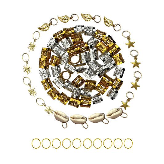 SEVENHEAD 80 Pcs Hair Rings Aluminum Hair Accessories Dreadlocks Metal Hair Cuffs Decorations Pendants for Passion Twist Crochet Braiding Hair(80Pcs Mixed)