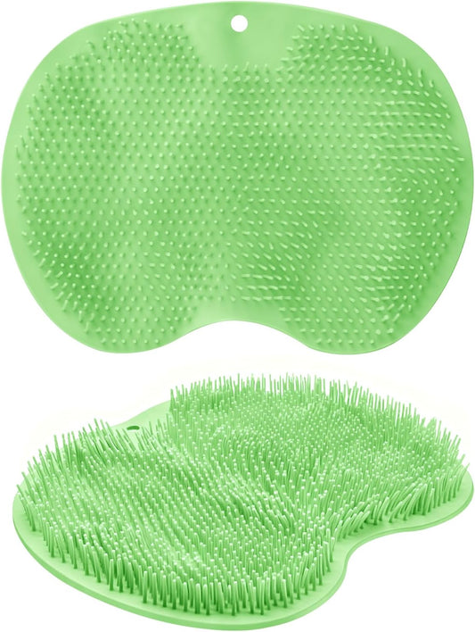 2 Pack Silicone Shower Foot Scrubber Mat, Back Washer Exfoliating Bath Wash Pad Wall Mounted, Foot Cleaner for Men and Women(Green)