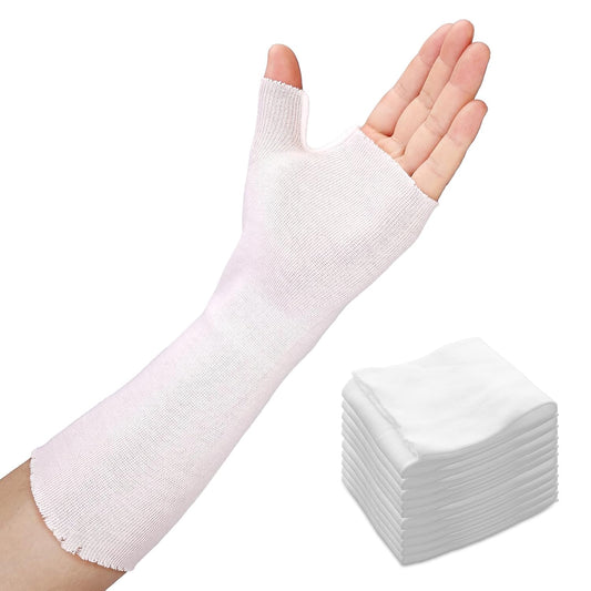 Hand Socks for Splint (Pack of 10), Stockinette Tubing, Thin Breathable Surgical Sleeves for Arm, Wrist and Thumb Sleeve Under Brace, Cast Wrap Liner for Men & Women, Fit Left & Right Hands (White, L)