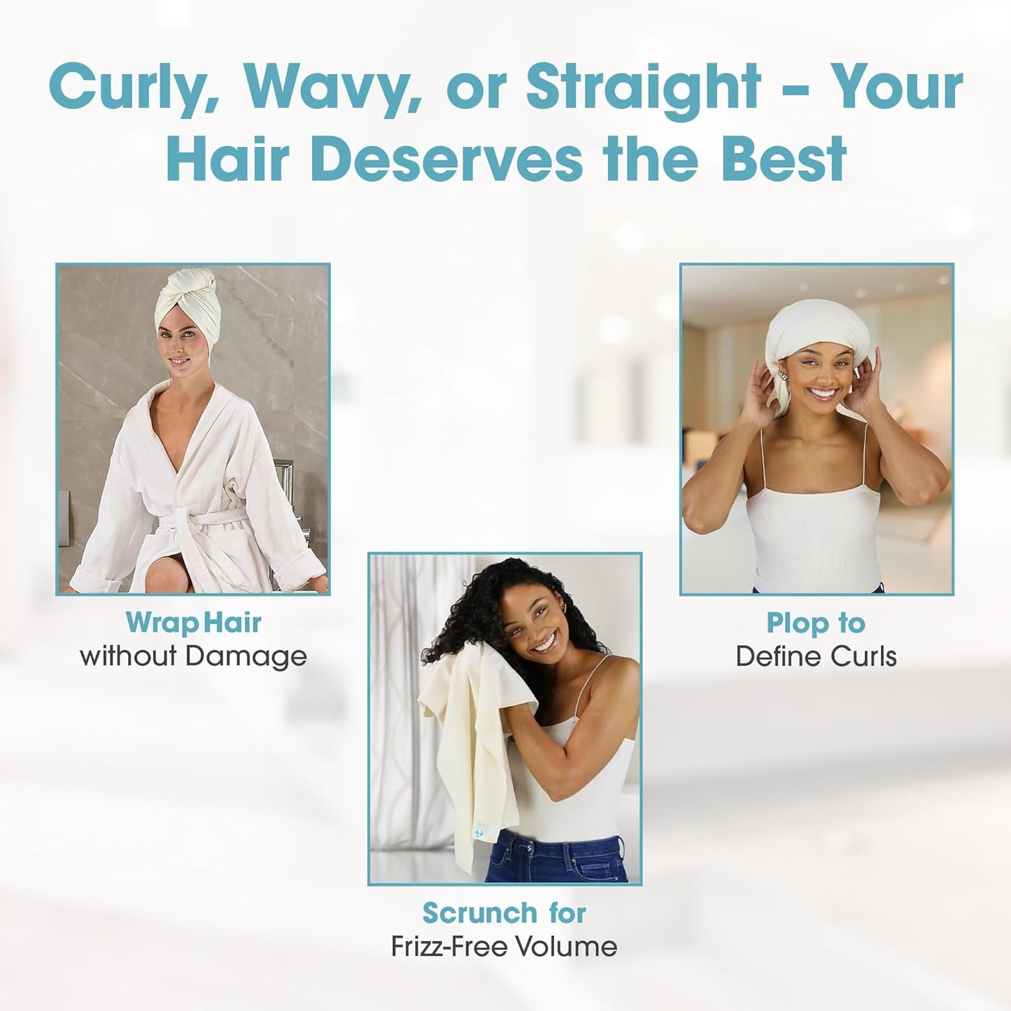 Hair RePear Anti Frizz Premium Cotton Hair Towel Wrap, Wet Hair Towel Wrap for Women, Plop Scrunch Curly, Wavy, Straight Hair, Not Processed, Dyed, or Bleached (Greige, Off White, 29” x 45”)