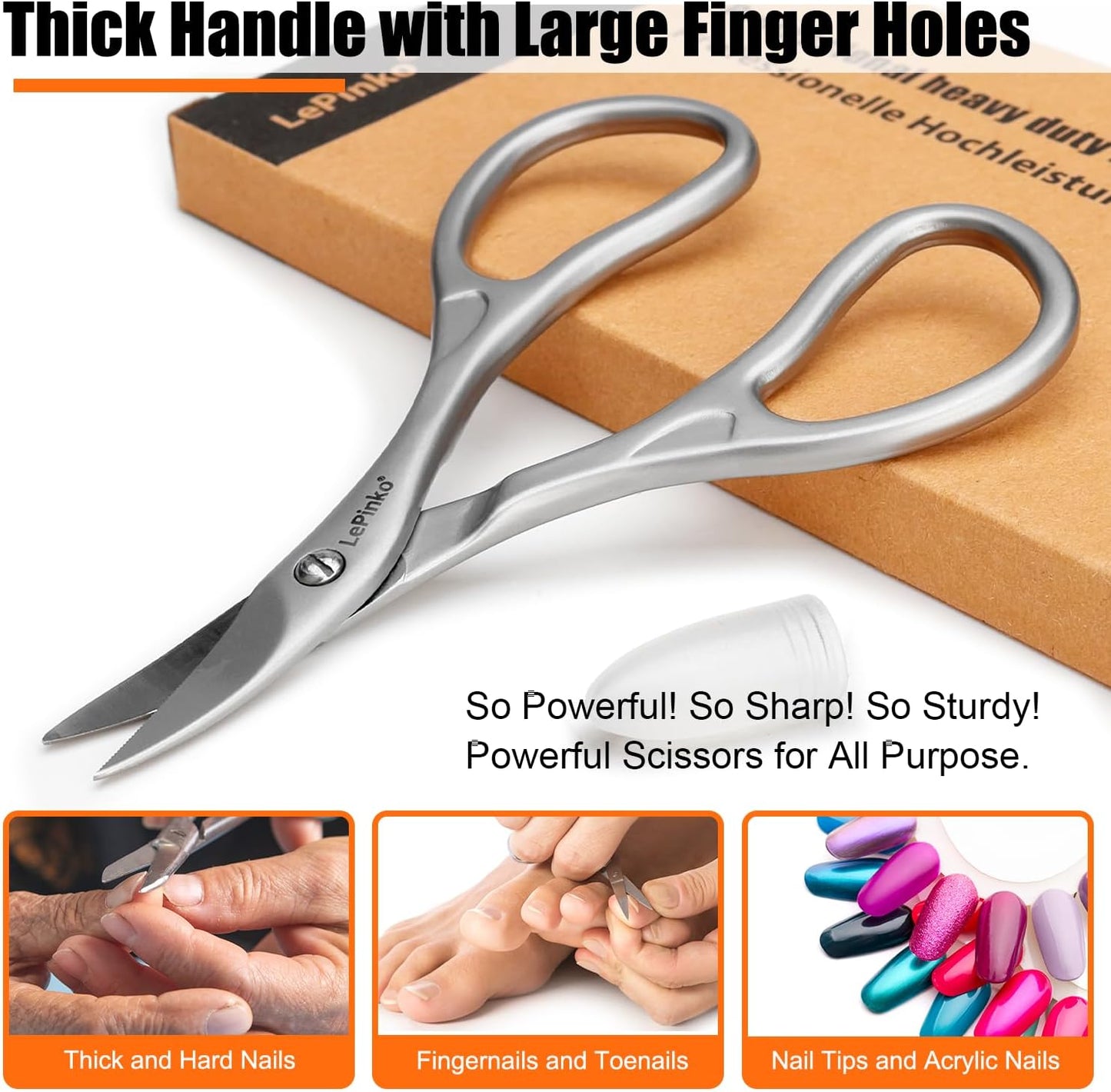 LePinko Professional Nail Scissors Kit, Micro-serrations Blades, Both for Manicure and Pedicure, Stocking Stuffers Gifts For Men and Women