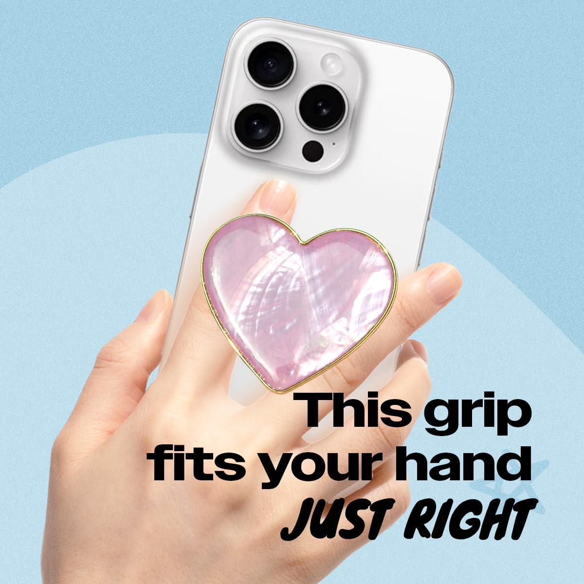 OnTheGrip Cute Natural Seashell Design Heart Shape Collapsible Mobile Phone Grip Stand Holder for Smartphone Tablet Cell Phone Accessory (Violet)