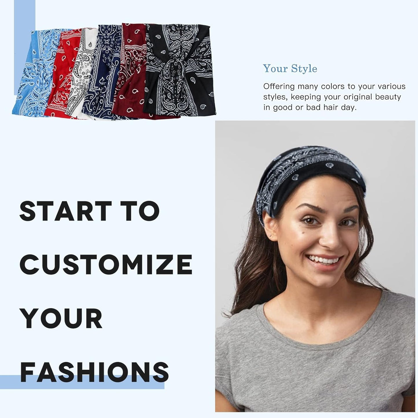 Wide Bandana Head Wraps - Boho Twist Turban Headbands for Women's Hair, Pack of 6