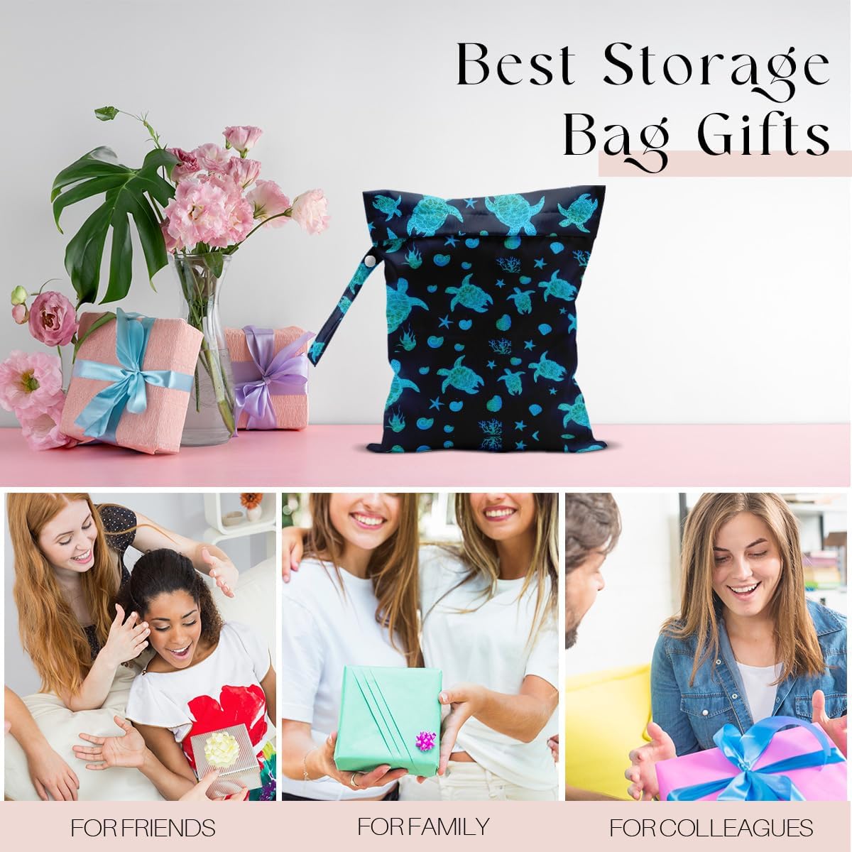 Waterproof Wet Bag for Swimsuit, Travel Beach Wet Dry Bag, Hidden Zipper Reusable Starfish Baby turtle Wet Bags, for Travel Beach Wet Swimsuits Toiletries Diapers Dirty Gym Clothes Laundry Bag